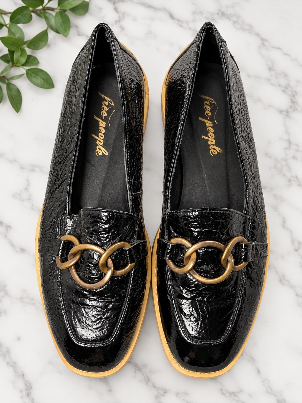 Free People Black Patent Platform Chain Loafers EU 38 US 7.5–8